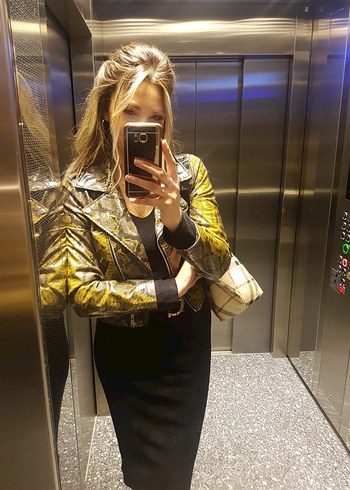 Deri Yılan Desenli Biker Ceket - Görsel 4