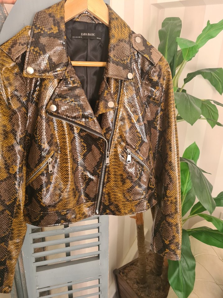 Deri Yılan Desenli Biker Ceket - Görsel 3