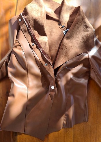 Kahverengi Kürklü Deri Kadın Ceket/Gomlek - Görsel 2