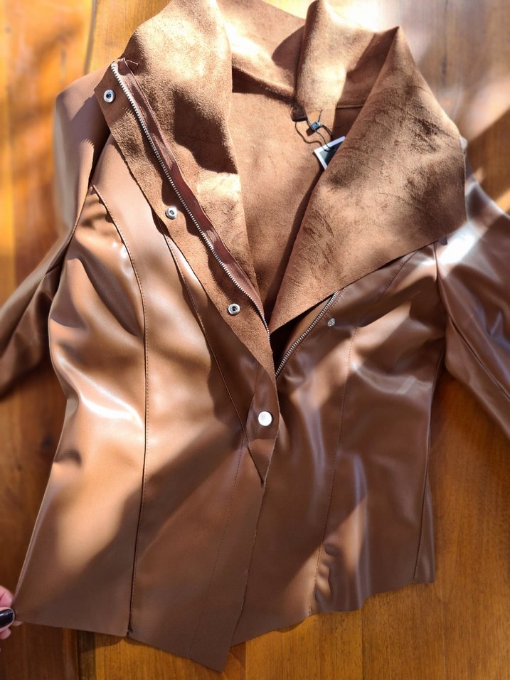 Kahverengi Kürklü Deri Kadın Ceket/Gomlek - Görsel 2