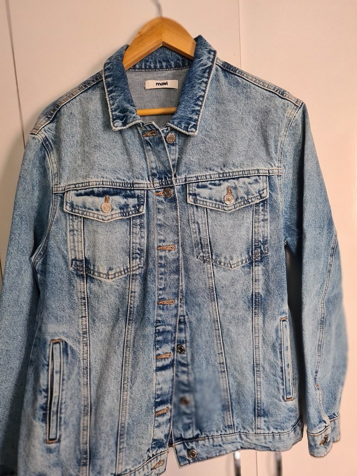 Kadın Mavi Batik Desenli Kolsuz Denim Ceket - Görsel 3