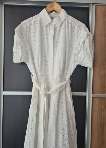 Zara Beyaz Nakışlı Uzun Elbise - Görsel 6