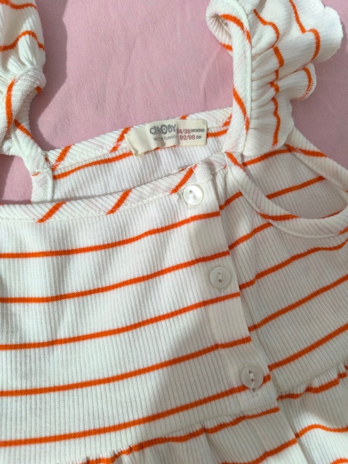 Kız Çocuk Çizgili Düğmeli Askılı Elbise - Görsel 2