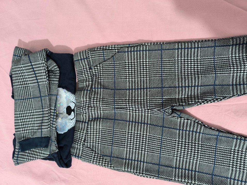 Gri Ekoseli Örme Sweatshirt ve Pantolon Seti - Görsel 2