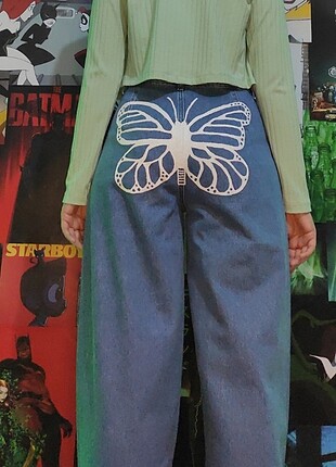 m Beden Kelebek desenli yüksek bel custom jeans