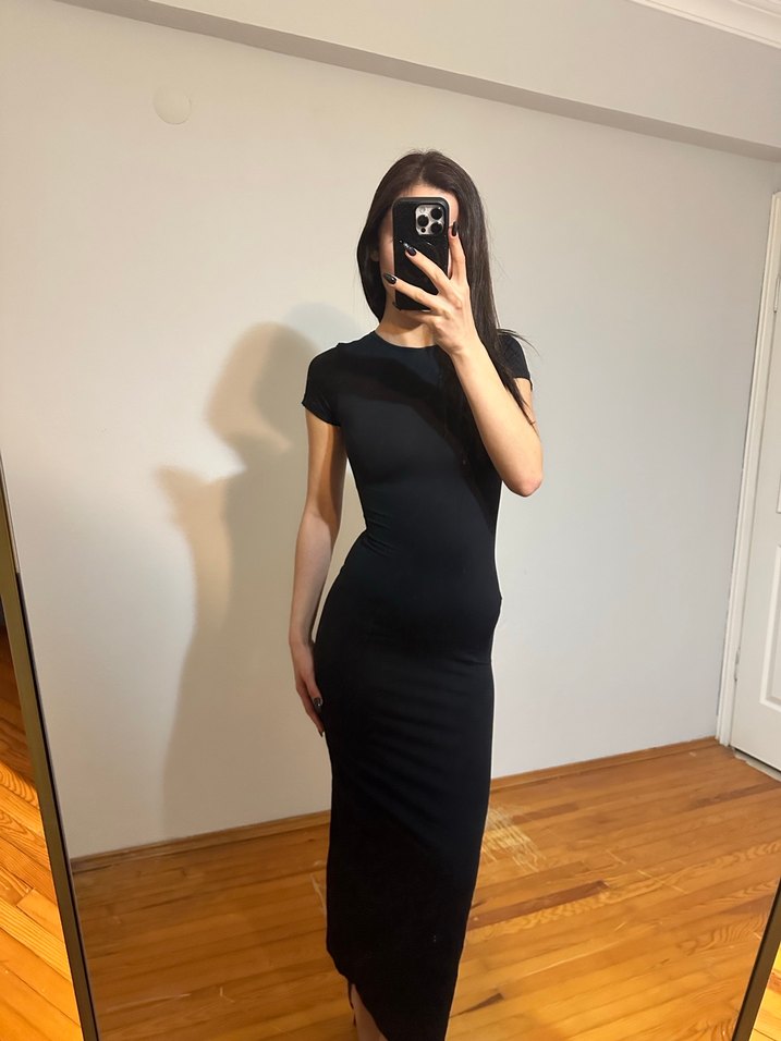 Siyah Minimalist Kadın Mini Elbise - Görsel 2