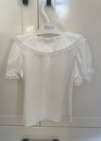 Kız Çocuk Beyaz Kısa Kollu Fırfırlı Gömlek - Görsel 2