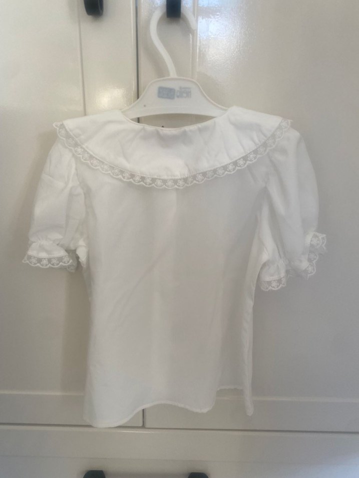 Kız Çocuk Beyaz Kısa Kollu Fırfırlı Gömlek - Görsel 2