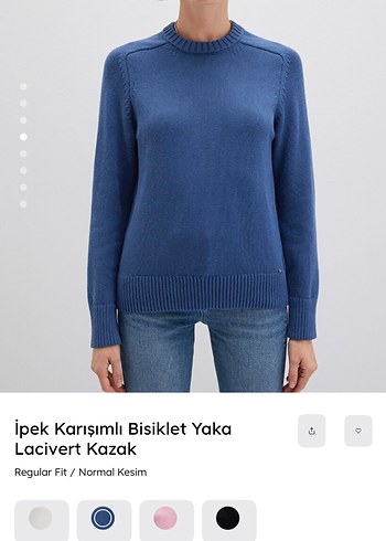 l Beden mavi Renk Mavi Kadın Triko Bisiklet Yaka Kazak