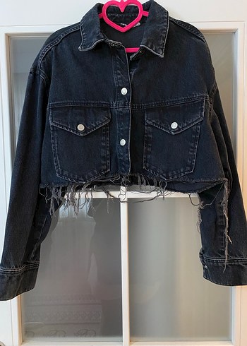 Gri Crop Denim Ceket, Gevşek Kesim