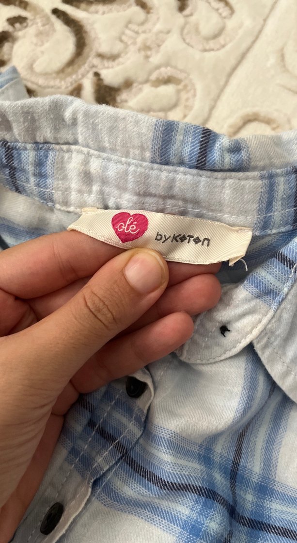 Düğmeli Mavi Ekose Pamuklu Kadın Gömlek - Görsel 3