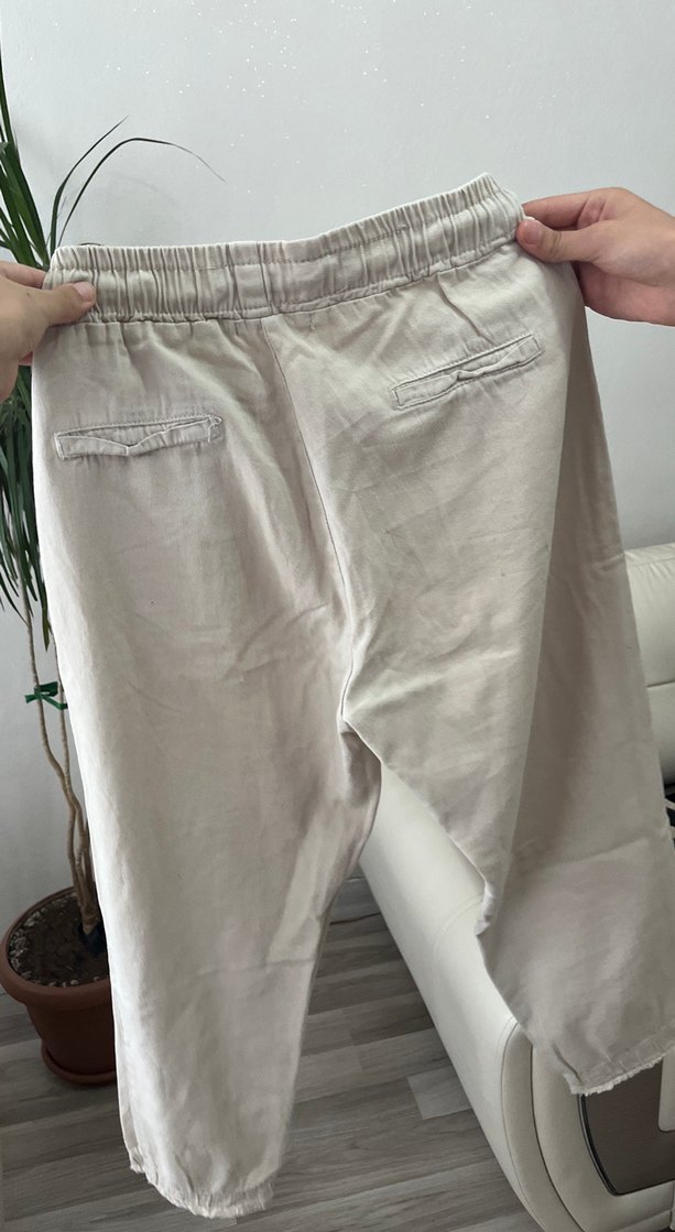 Bej Kadın Keten Rahat Kesim Pantolon - Görsel 4