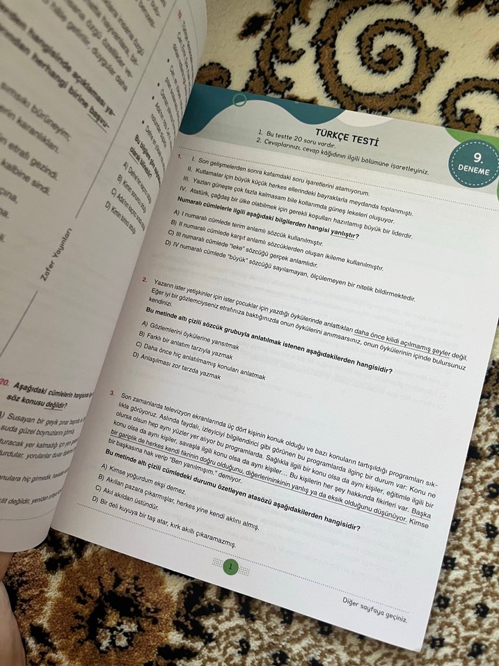 Zafer yayınları 8. Sınıf Türkçe deneme - Görsel 2