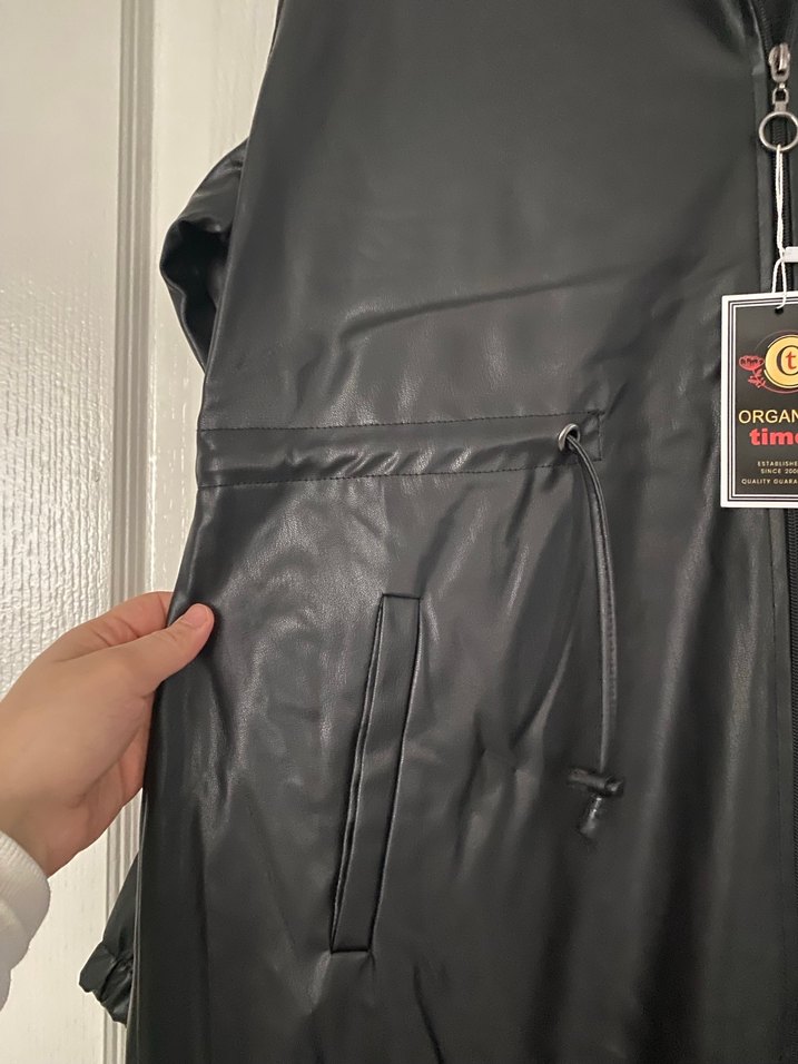 Kadın Siyah Deri Uzun Yağmurluk - Görsel 2