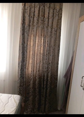 Nakışlı Beyaz Parlak Yatak Örtüsü ve fon perdeler - Görsel 5