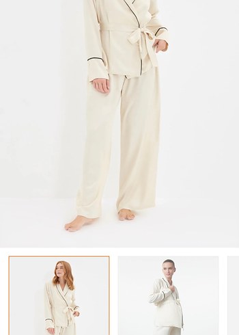 Bej Kadın Midi Pijama Takımı