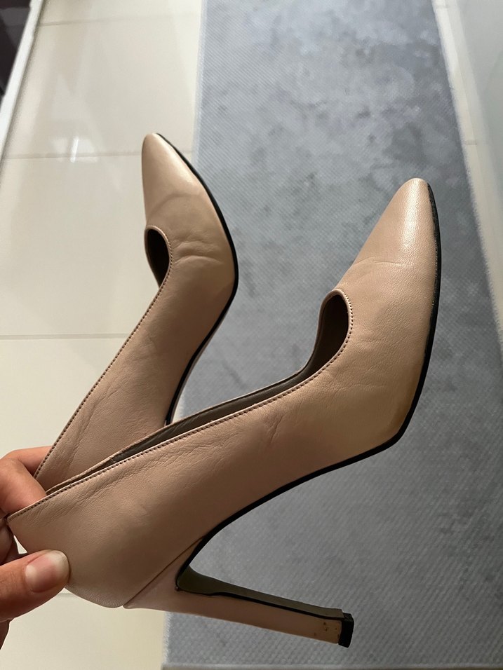 Deri stiletto Bej Minimalist Stiletto Topuklu Kadın Ayakkabı - Görsel 3