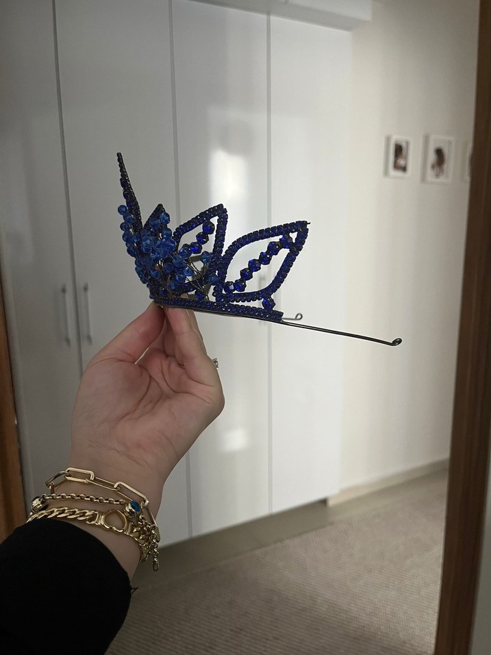 Koyu Mavi Boncuklu Kadın Tacı - Görsel 4