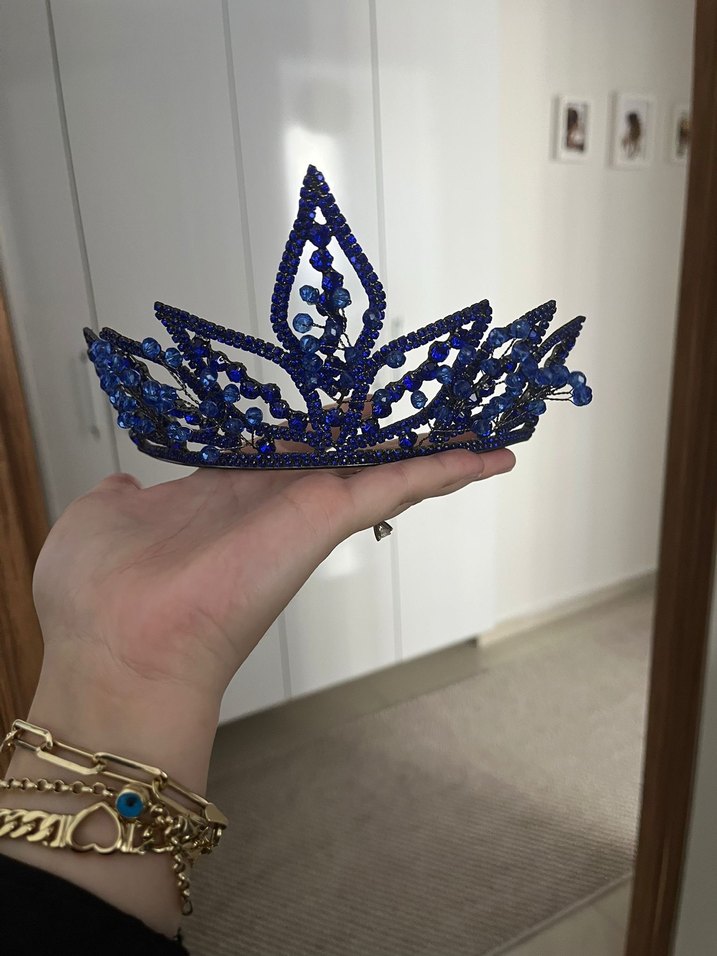 Koyu Mavi Boncuklu Kadın Tacı - Görsel 3