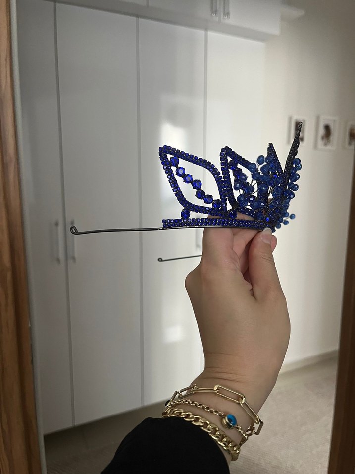 Koyu Mavi Boncuklu Kadın Tacı - Görsel 2