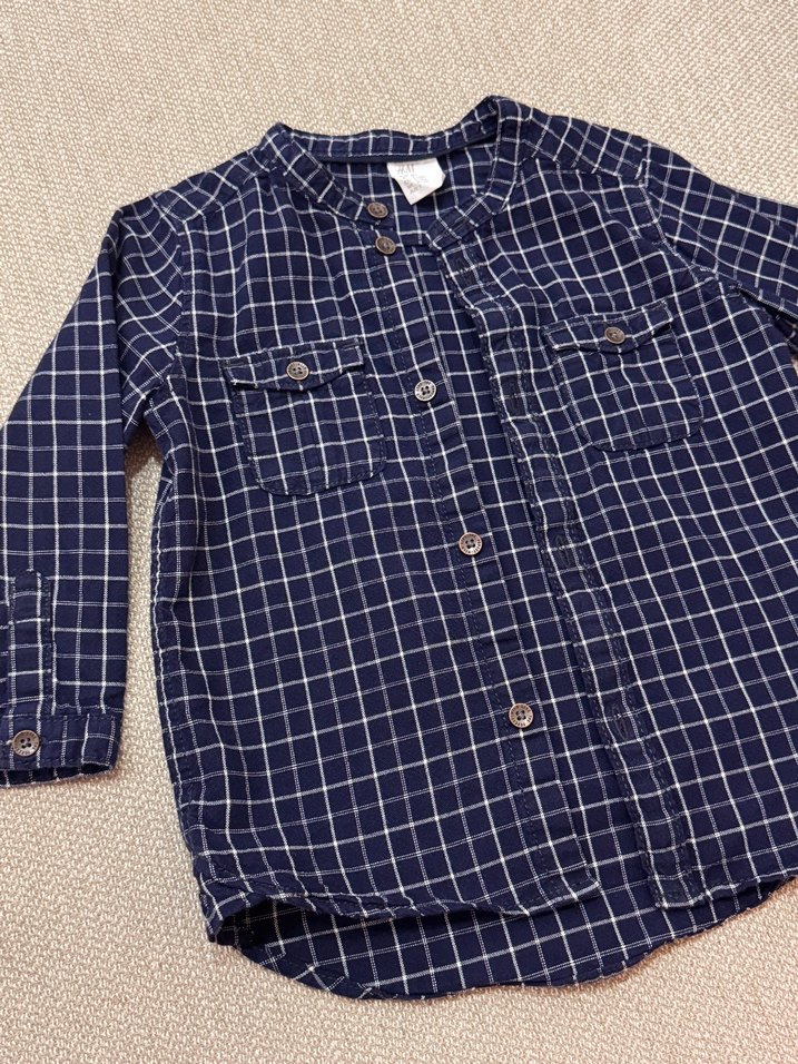 Lacivert Kareli Düğmeli Erkek Bebek Gömlek - Görsel 3