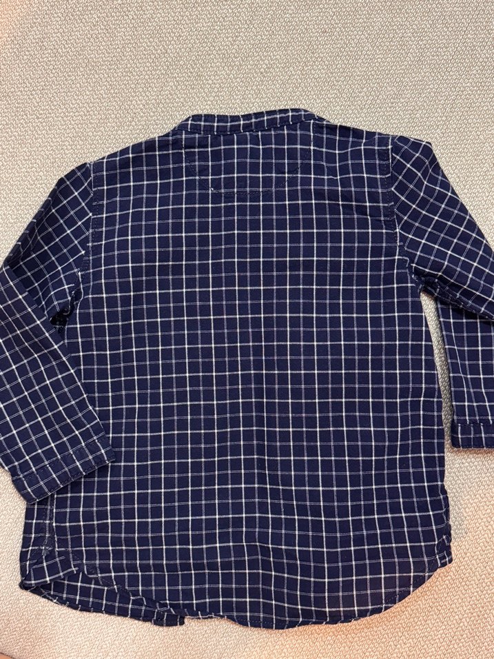 Lacivert Kareli Düğmeli Erkek Bebek Gömlek - Görsel 4