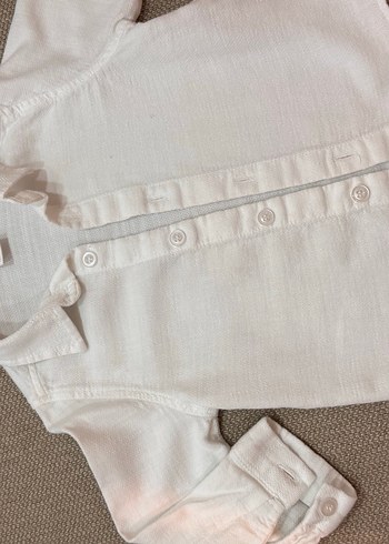 Düğmeli Beyaz  Keten Erkek Bebek Gömlek - Görsel 3