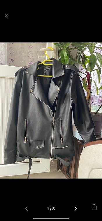 Oversize kemerli deri ceket