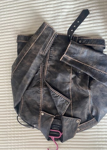 Kahverengi Kadın Deri Biker Ceket - Görsel 4