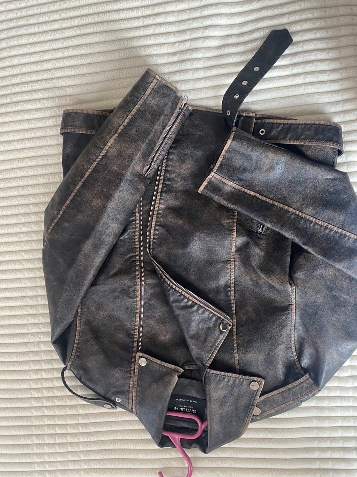 Kahverengi Kadın Deri Biker Ceket - Görsel 4