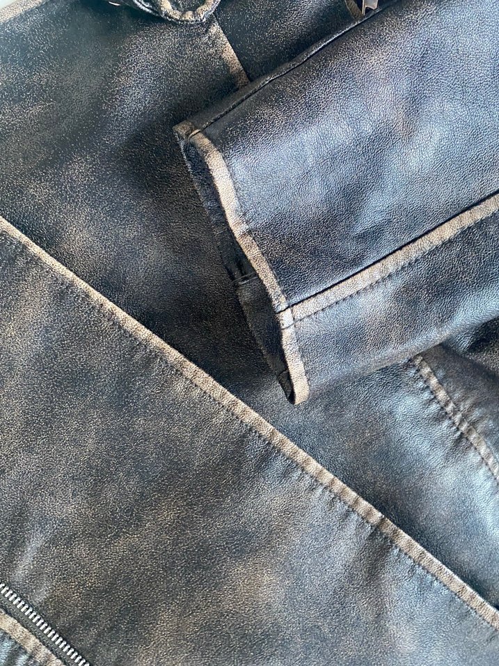 Kahverengi Kadın Deri Biker Ceket - Görsel 2