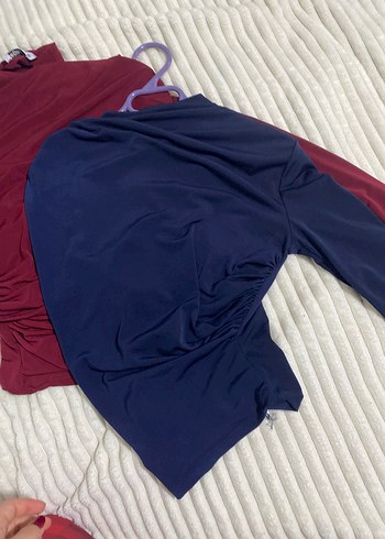 Kadın Lacivert Drapeli Yüksek Yakalı Bluz - Görsel 2