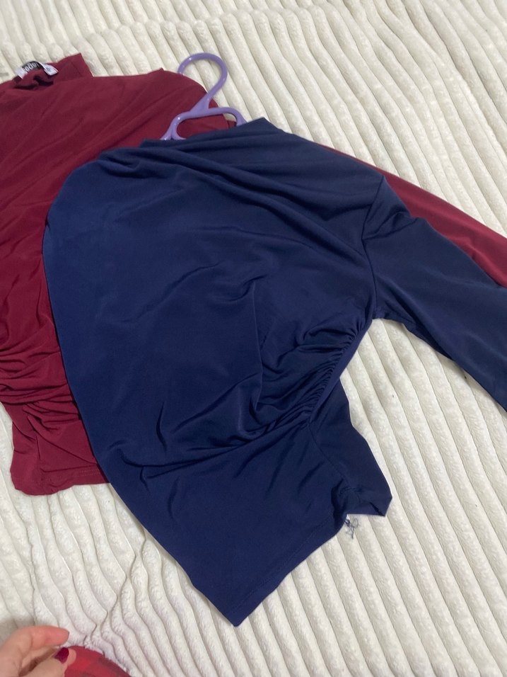 Kadın Lacivert Drapeli Yüksek Yakalı Bluz - Görsel 2