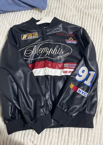 Kadın Siyah Baskılı Deri Biker Ceket - Görsel 2