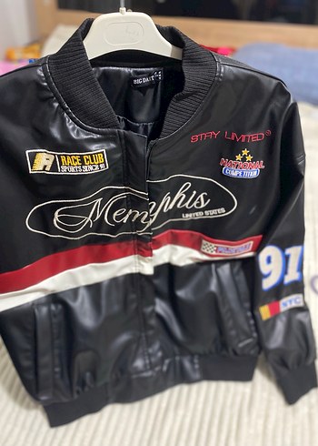 Kadın Siyah Baskılı Deri Biker Ceket - Görsel 3