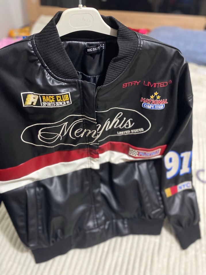 Kadın Siyah Baskılı Deri Biker Ceket - Görsel 3