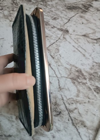 Parlak Siyah Deri Yılan Desenli Kadın Cüzdan - Görsel 5