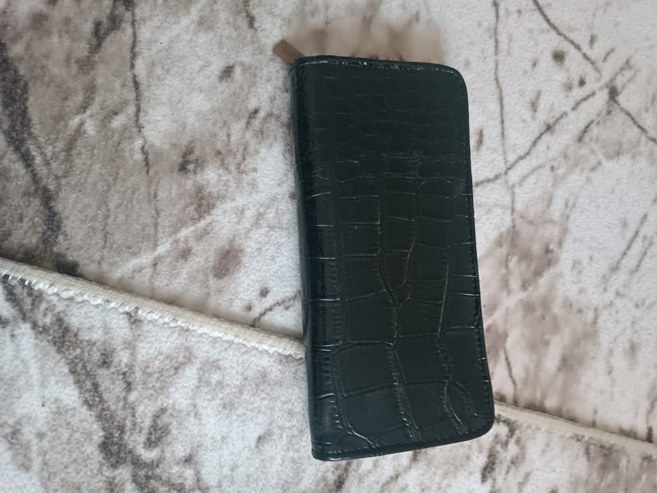 Parlak Siyah Deri Yılan Desenli Kadın Cüzdan - Görsel 3