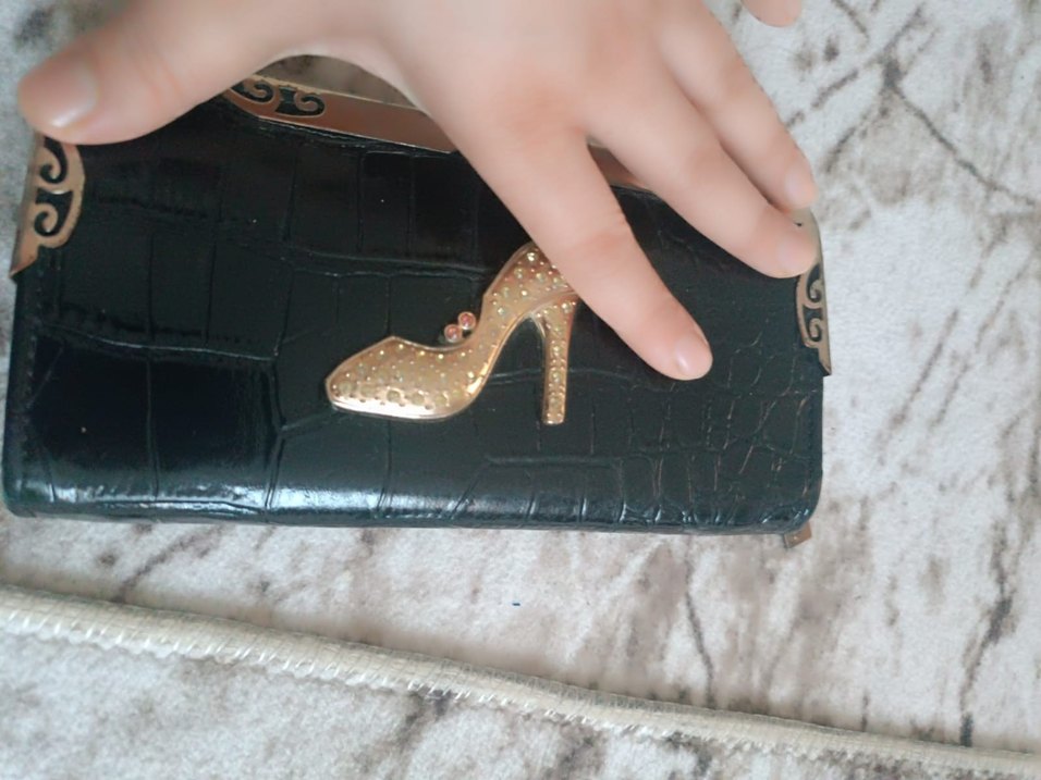 Parlak Siyah Deri Yılan Desenli Kadın Cüzdan - Görsel 2