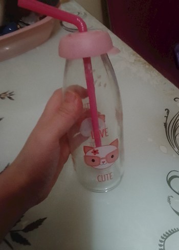 Pembe pipetli çocuk termos şişesi - Görsel 2