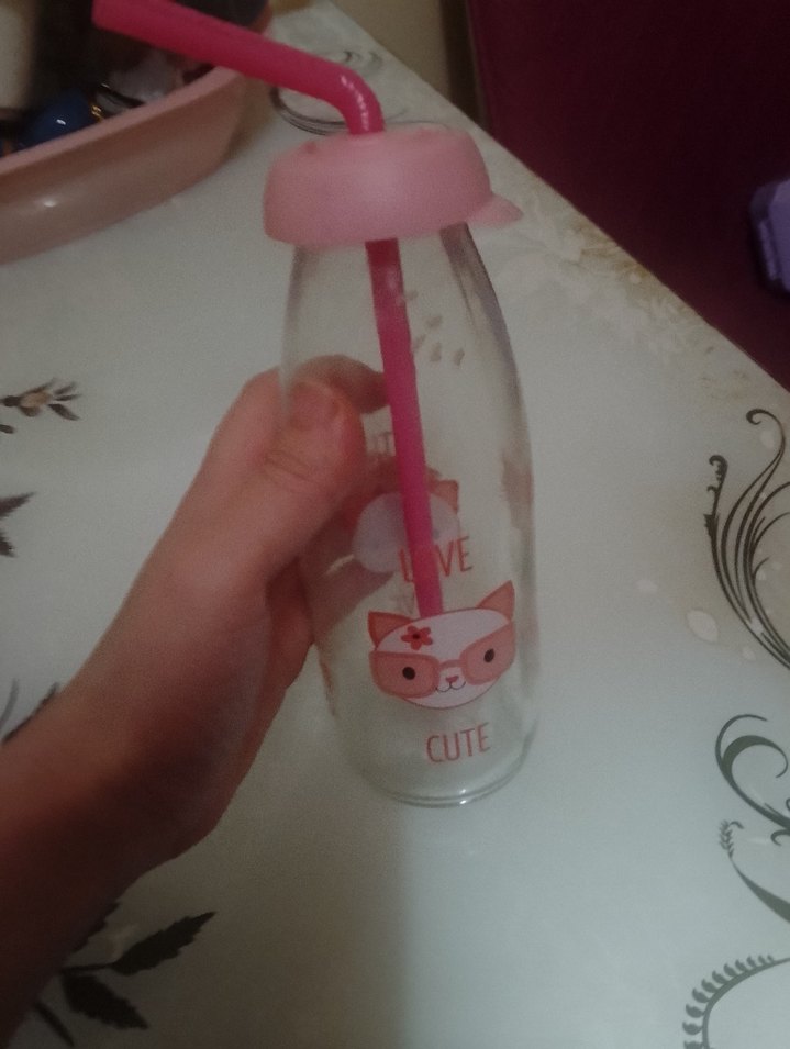 Pembe pipetli çocuk termos şişesi - Görsel 2