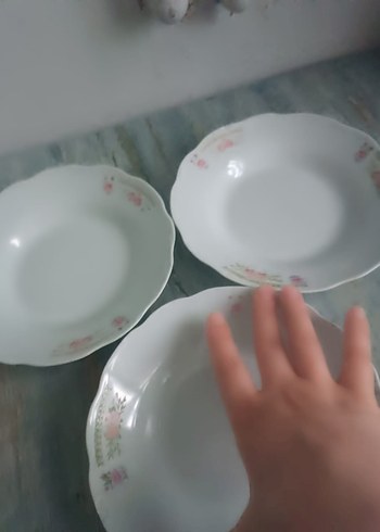 Beyaz Çiçek Desenli Seramik Tabak Seti - Görsel 2