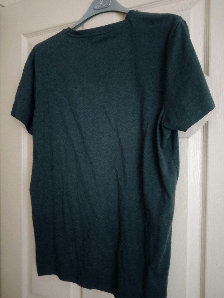 Gri V Yakalı Keten Erkek Tişört - Görsel 3