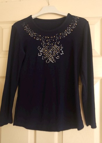 Siyah Nakışlı Payetli Uzun Kollu Bluz - Görsel 2