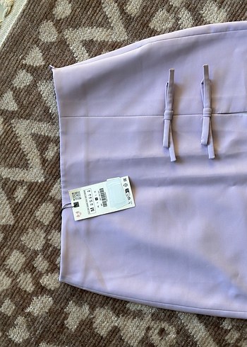 m Beden mor Renk Fiyonk Detaylı Mor Mini Etek