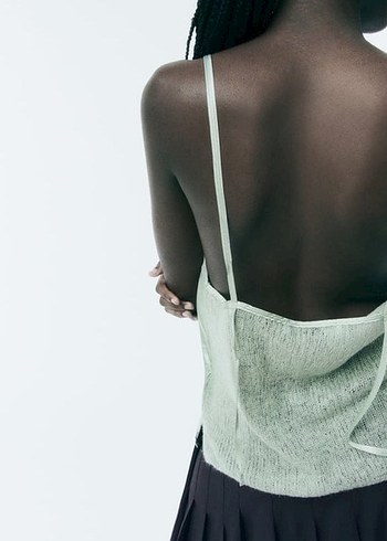 Yeşil V Yaka Dökümlü Kadın Kazak - Görsel 7