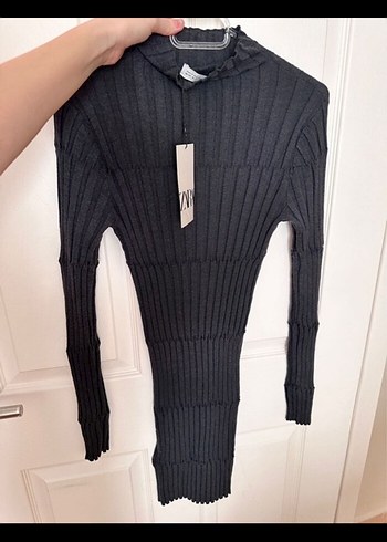 Zara Yakalı Uzun Kollu Mini Elbise - Görsel 2