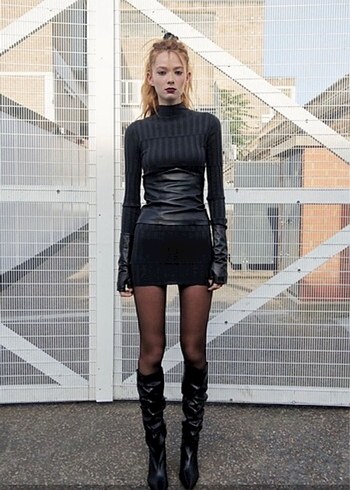 Zara Yakalı Uzun Kollu Mini Elbise - Görsel 4