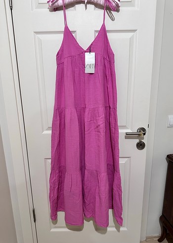 Zara Pembe Uzun Bohem Elbise - Görsel 5