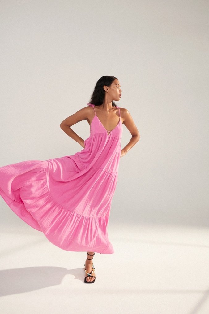 Zara Pembe Uzun Bohem Elbise - Görsel 4